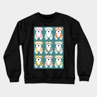 Rainbow of Miniature Schnauzer Dogs on Duck Egg Blue Background Crewneck Sweatshirt